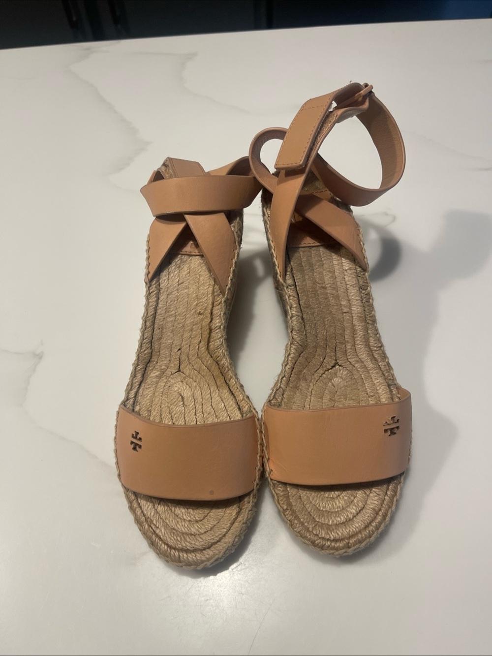 Tory Burch Tan Leather Espadrille Ankle-Strap Sandals